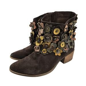 Festival Boho 3D Floral Sheridan Mia Brown Suede Boots Sz 39 US 8.5